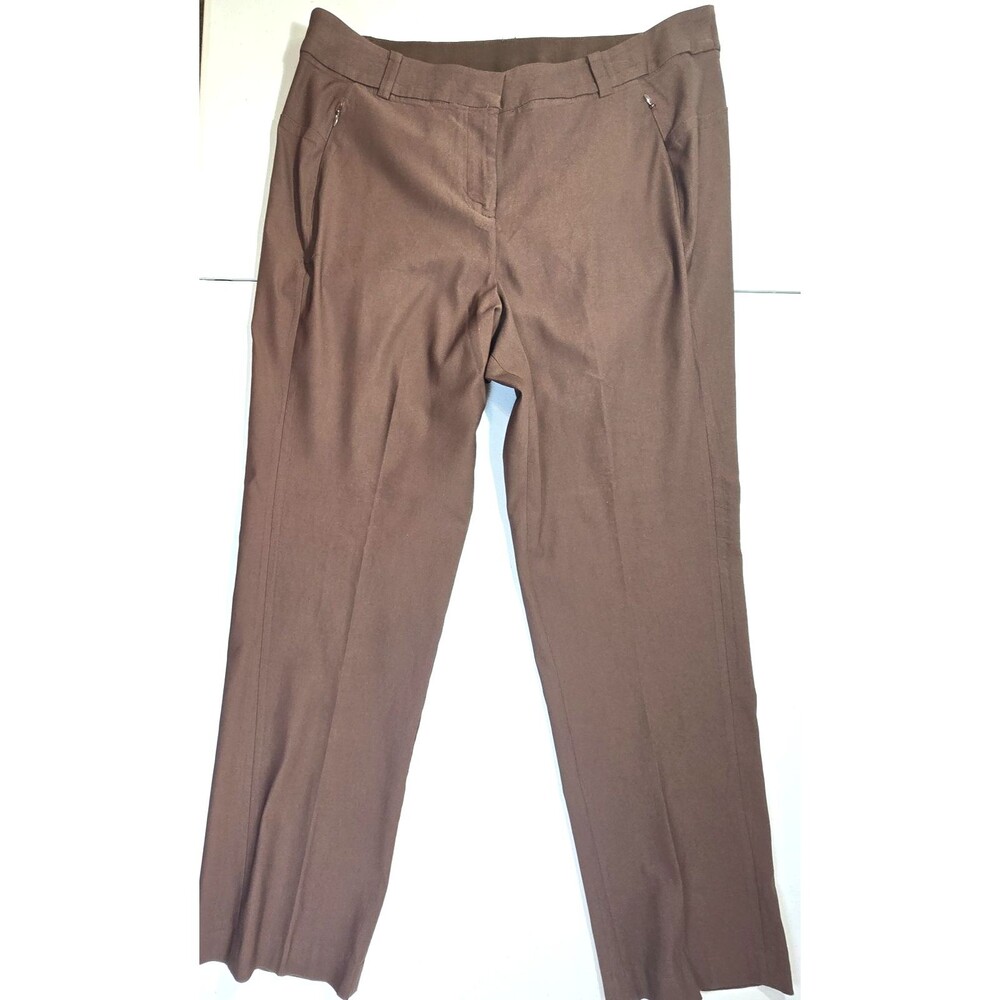 Lane Bryant Dress Pants Size 18 Flat Front Hooks Zipper Pockets Stretch Brown